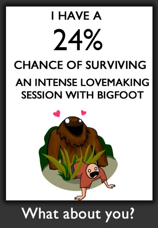 What are your chances of surviving an intense lovemaking session with bigfoot?